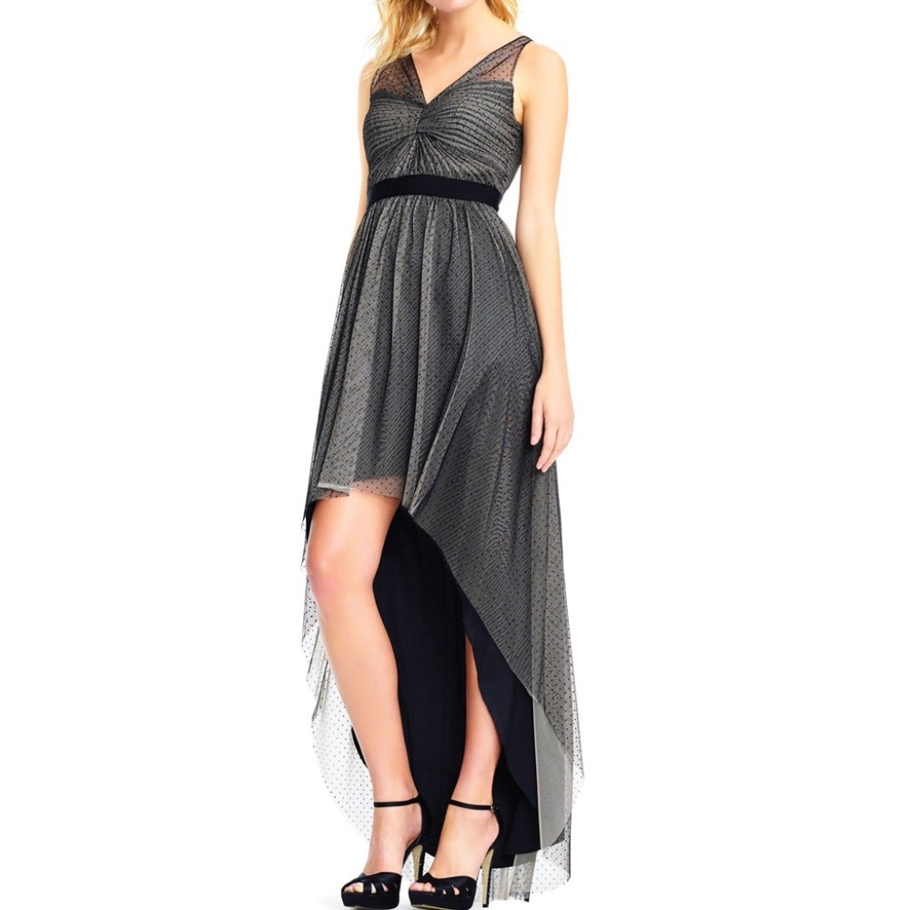 Adrianna Papell High-Low Glitter Pin Dots Gown